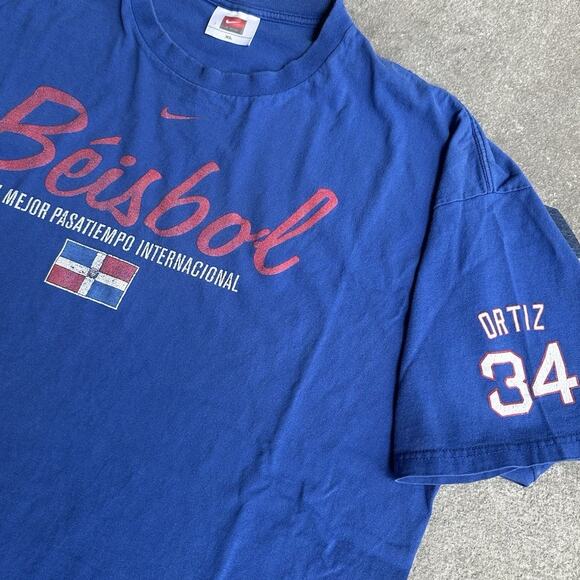 Vintage Y2K Nike Red Sox David Ortiz Beisbol MLB Shirt Men's XL Blue Dominican - Picture 3 of 4